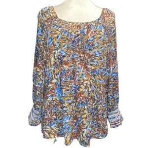 Cupio blouse square neck elbow length sleeves skirted leaves pattern size XL NWT